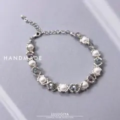 FA011＊ハンドメイド＊ビーズブレスレット＊パール×シルバー 上品エレガント