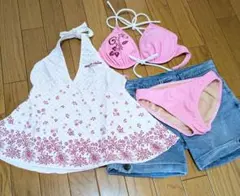 美品】marie claire 水着セット 7S ピンク/ホワイト　ズボン