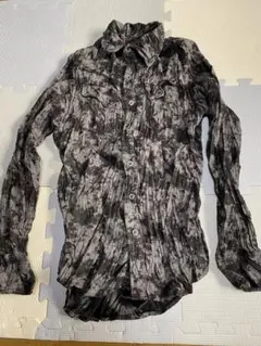 SEANA クレープ加工長袖シャツ ブラック/グレー