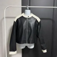 バイカラー フェイクレザージャケット