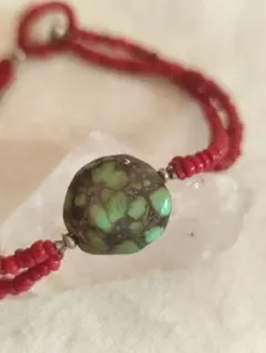 ✳omamori✳チベタンターコイズ　グラスコーラル　ブレスレット