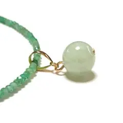 【Rtav】特価 K18 本翡翠 トップ ＆ エメラルド ネックレス