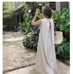 Her Me バックデザインロングワンピース ベージュ
