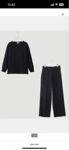 plst プラステ　キーネックブラウス　パンツセットアップ　M ネイビー