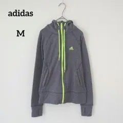 アディダス　adidasパーカー グレー 蛍光イエロー　ロゴ刺繍　 Mのサムネイル