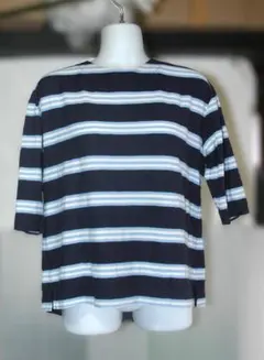 6788　CROCODILE ネイビー・ホワイト ストライプ Tシャツ M