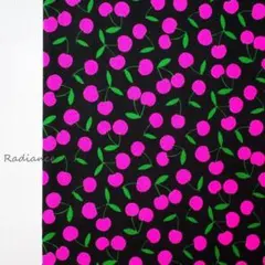 201.ポップチェリー 蛍光ピンク シーチング コットン はぎれ布 生地 黒