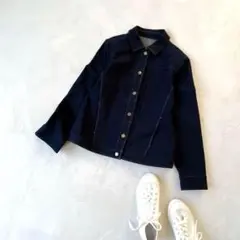 デニムジャケット　Gジャン　レディース　ストレッチ　ネイビー