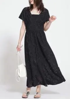 訳ありナノユニバース コットン パンチングレース ワンピース 黒