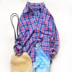 美品 ラルフローレン マドラスチェック BD コットンシャツ ポニー刺繍 M相当