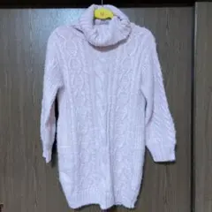 ピンク ケーブル編み ハイネックニットセーター