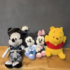 ミッキーマウス、ミニーマウス、くまのぷーさん、チェシャ猫、ぬいぐるみ　4体
