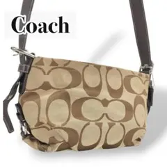 COACH ショルダーバッグ　シグネチャー　ブラウン　キャンバス　レザー　Y2K