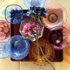 涼しげ鮮やか《骨董》【プレスガラス】アンティークレトロ　12客セット