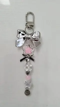 シルバーリボン ビーズキーホルダー
