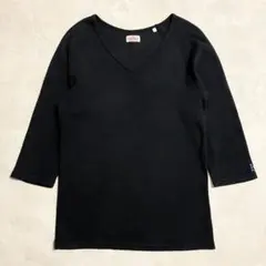 ハリウッドランチマーケット ストレッチフライス 7分袖Tシャツ ブラック L