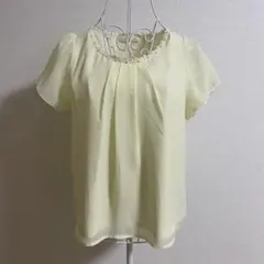 パターン　イエロー　花柄刺繍ブラウス 半袖　レース　オフィス　着回し 1007のサムネイル