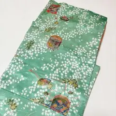 【新品未使用】レディース 着物 花柄 紅葉柄 緑 黄緑 エメラルドグリーン
