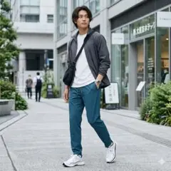 【万能カラー】イージー ジョガーパンツ テック系 ストレッチ ブルーグリーン