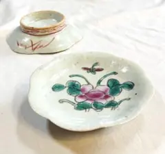 中国古美術品　清の時代　花卉蝶鳥中皿　18cm 中国古美術品 清の時代 花卉蝶鳥中皿 18cm 美術品・アンティーク・