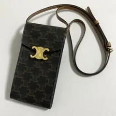 CELINE / トリオンフキャンバス モバイルポーチ ブラウン