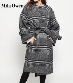 【Mila Owen】 美品 袖ボリュームノーカラーコクーンCT ベルテッド M