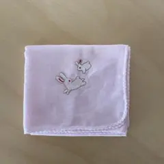 ガーゼハンカチ　うさぎ刺繍　ワンポイント