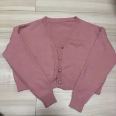 ピンク クロップドニットカーディガン