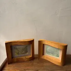 木製 フォトフレーム 波型 自立 置き型 壁掛け 立体的