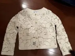 最終価格　ZARA アイボリー レース編み ノーカラーニットジャケット ザラ