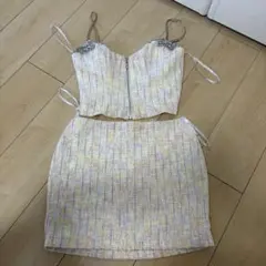 AngelR ビーズ装飾付きツイードクロップトップ S