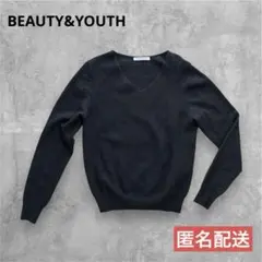 BEAUTY&YOUTH Vネックニット サイズフリー　黒 ウール　カシミア混