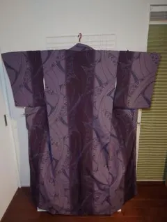 美品　洗える着物　小紋　袷　花柄　葉柄