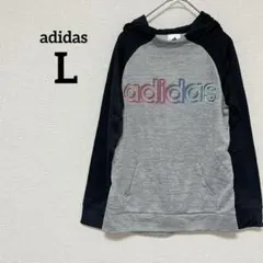 adidas 【L】 アディダス フード付き パーカー グレー ネイビー ロゴ