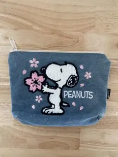 PEANUTS スヌーピー 刺繍桜 ポーチ デニム