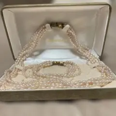 淡水パール 5連ネックレス ブレスレット セット ピンク 三越ケース付 SL刻印