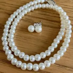 パール　フェイクパール　ネックレス　ピアス2点セット　6mm幅　全長45cm