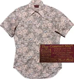 70s花総柄SEARSピンクKINGSROAD半袖シャツオリーブブラウンL綿茶緑のサムネイル