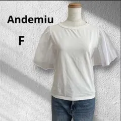 ◆アンデミュウ　袖シフォンカットソー　半袖　Tシャツ　白　フリー　ボリューム袖のサムネイル