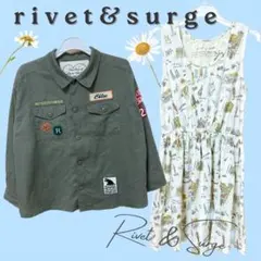 ミリタリー シャツ ジャケット & ワンピース ２点セット ワッペン カーキ 白