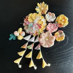 UY01 つまみ細工の髪飾り-Uピンセット下がり付-⑧イエロー七五三成人式卒業式
