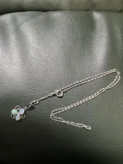 花形シルバーネックレス 青色ストーン付き　リング