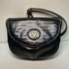 極美品 マリオバレンチノ ショルダーバッグ Vロゴ 本革 ブラック レザー 黒のサムネイル