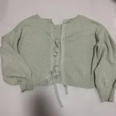 【mystic】リボン付きライトグリーンニットカーディガン