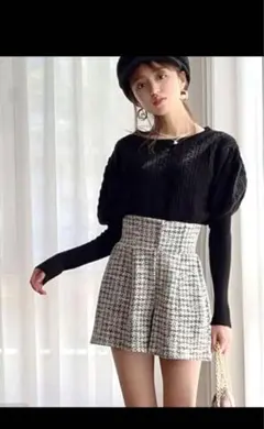 新品 GRL グレイル ツイードハイウエストショートパンツ
