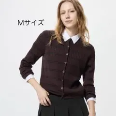 UNIQLO ユニクロ メリノリブクルーネックショートカーディガン M ブラウン