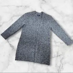 レディース ニット カーディガン ノーカラー ロング丈 オープンフロント