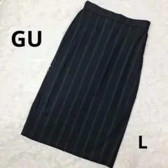 GU　ナローミディスカート　ストライプ　スリット　タイト　　ロング　S
