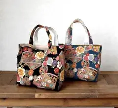 和柄模様　四角いフォルムのトートバッグ　ハンドメイド