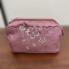 ★和柄がま口風★桜刺繍ポーチ 化粧ポーチにも最適！
